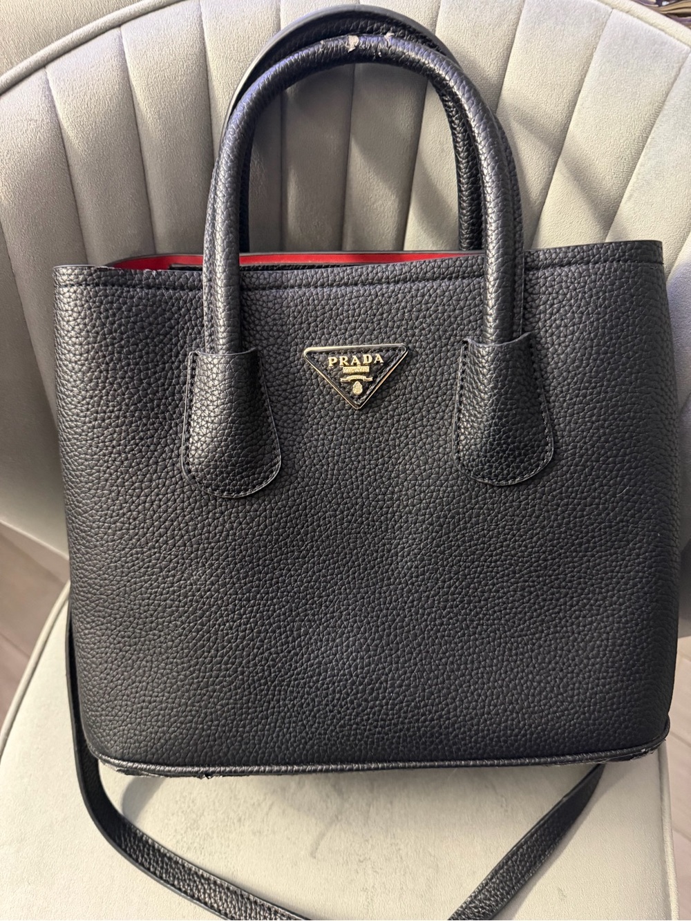 Prada Black Leather Tote Bag with Red Interior